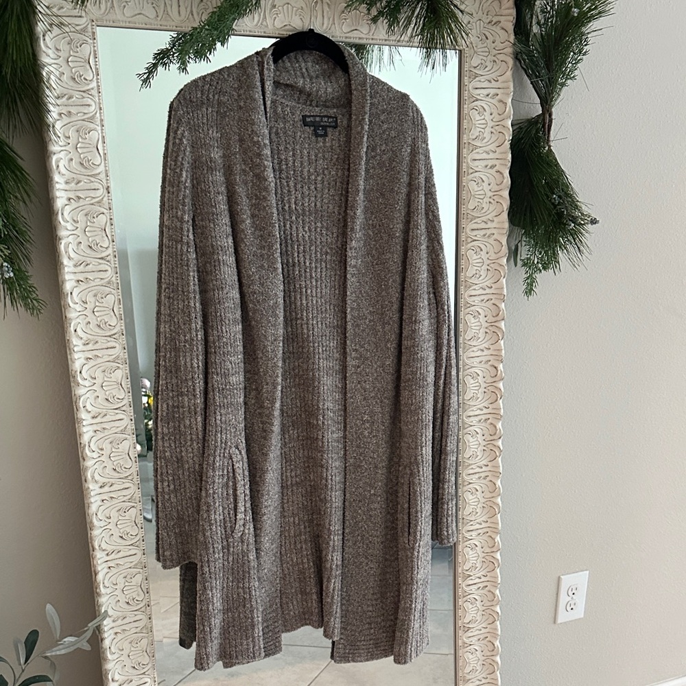 BAREFOOT DREAMS Cozy Chic Lite Ribbed Grey Open Front Cardigan
